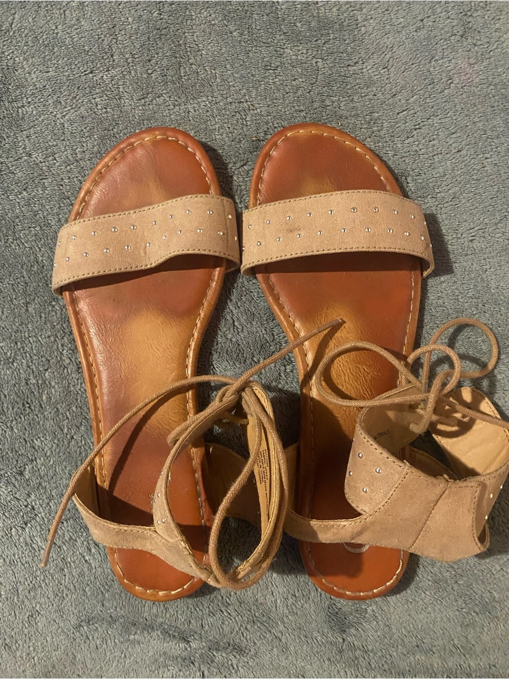 Women's Tan Suede Lace-Up Sandals